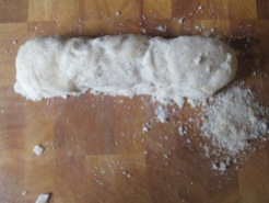 cookie dough on cutting board