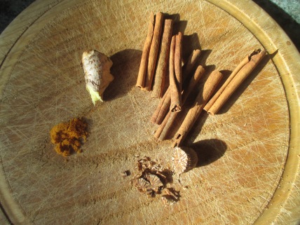 Spices on a cutting board
