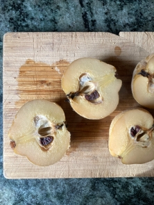 cooked quinces on board